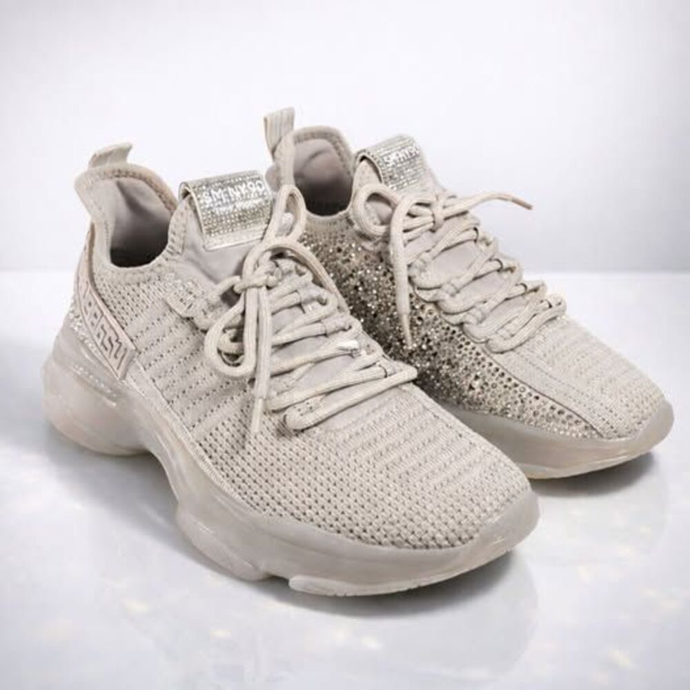 Steve Madden Women’s 9M Maxima SM NY90 Beige Rhinestone Knit Sneakers